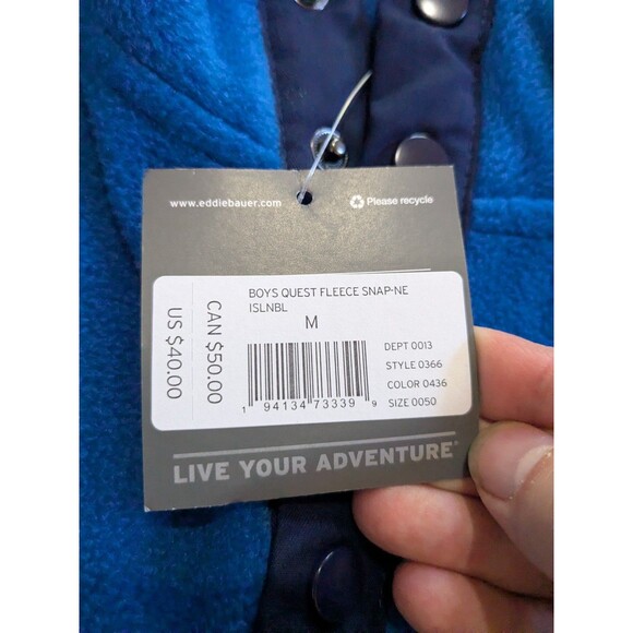NWT Eddie Bauer Blue Gray Fleece Sweater Jacket Youth Boys Size M 10-12 - Picture 3 of 8